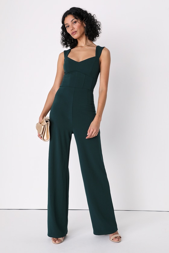 Dark Green Jumpsuit - Sleeveless Jumpsuit - Bustier Jumpsuit - Lulus