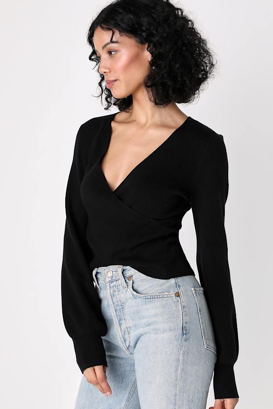 トップス BALLON SWEATSHIRT BLACK RIB DPTO — Black Rib Balloon Sweatshirt