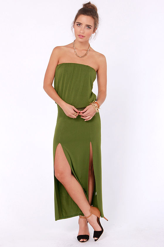 olive green strapless dress