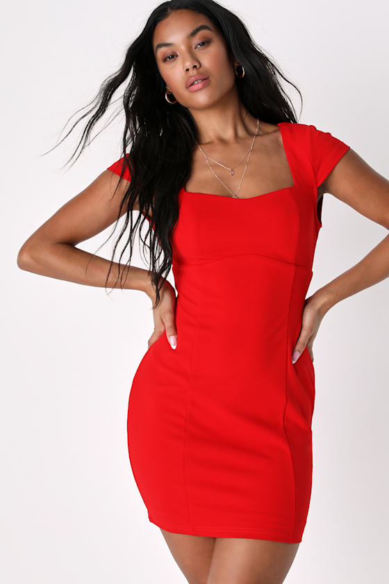 Sleek Chic Red Backless Cap Sleeve Mini Bodycon Dress 1