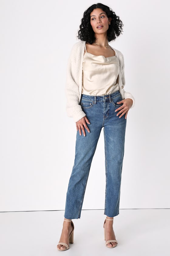 CRVY Medium Wash High Rise Straight Leg Jeans 1
