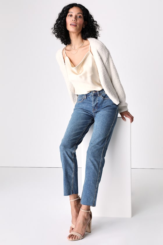 CRVY Medium Wash High Rise Straight Leg Jeans
