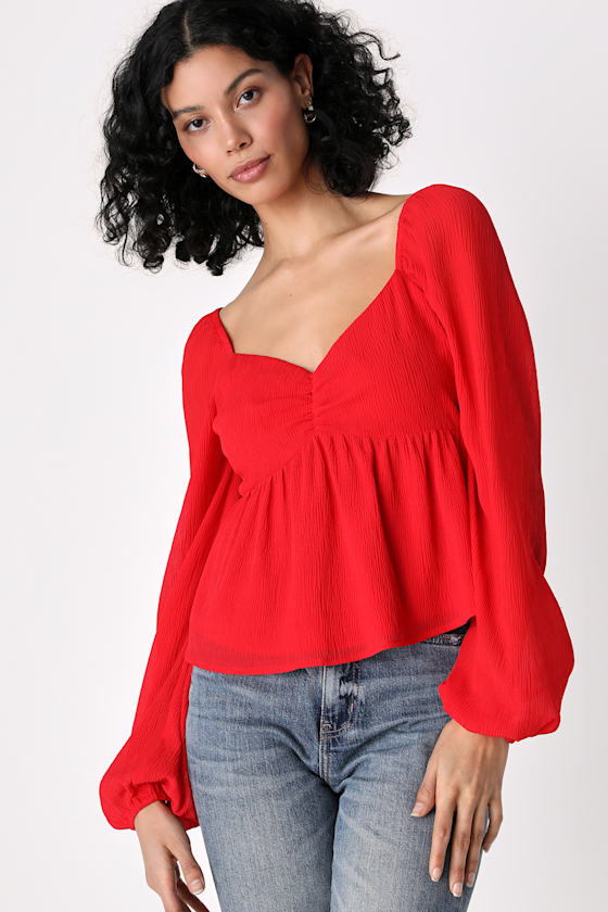 Always Looking Adorable Red Balloon Sleeve Babydoll Top 2