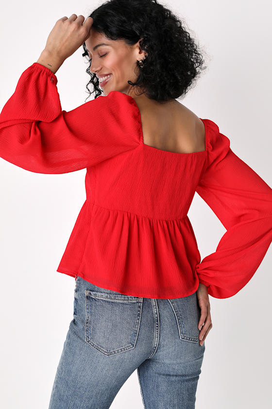 Always Looking Adorable Red Balloon Sleeve Babydoll Top 5
