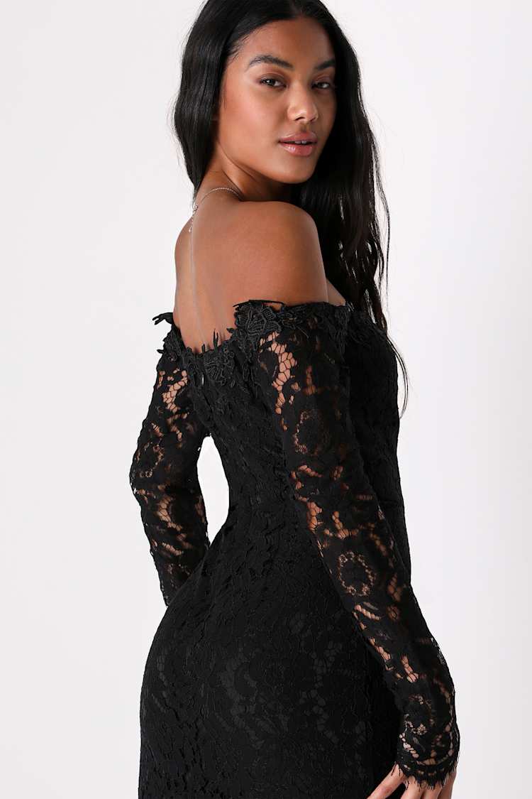 chinese dress ladies Sevila Long Sleeve Mini Dress in Bubble Black Lace , Bodycon
