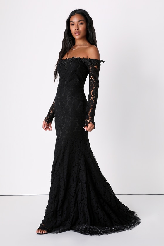 Glitter Embroidered Lace A-line Cathedral Gothic Black Wedding Dress -  Princessly