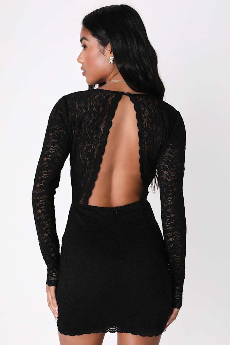 chinese dress ladies Quinella Black Lace Crepe Backless Mini Dress (Archive Sale)