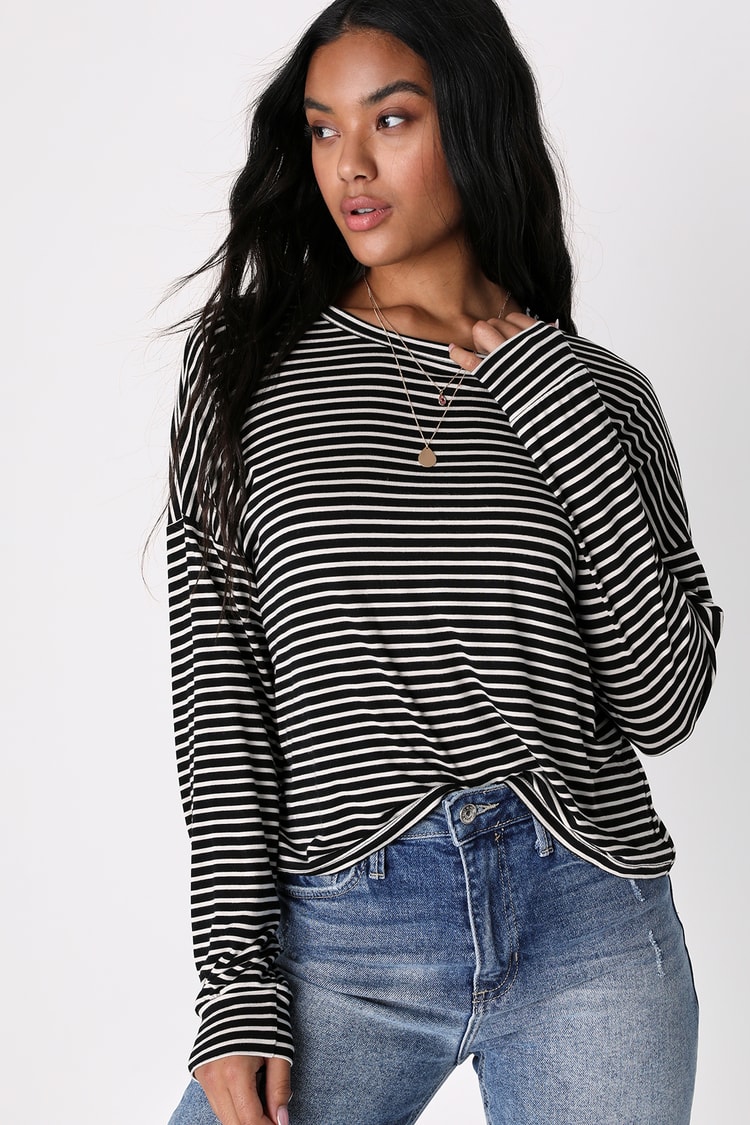 long sleeve black and white striped shirt womens