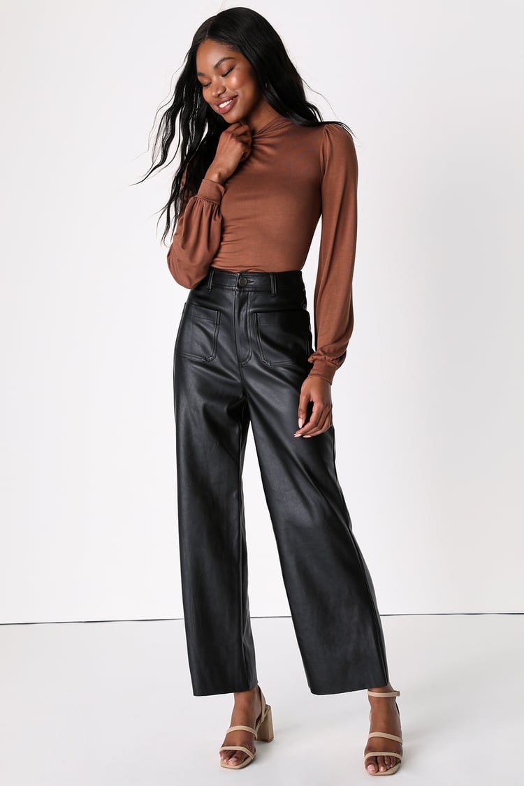 Stride in Style Black Vegan Leather High Waisted Wide-Leg Pants