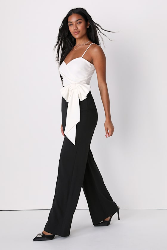 Admiring Looks Black and White Bow Detail Jumpsuit 3