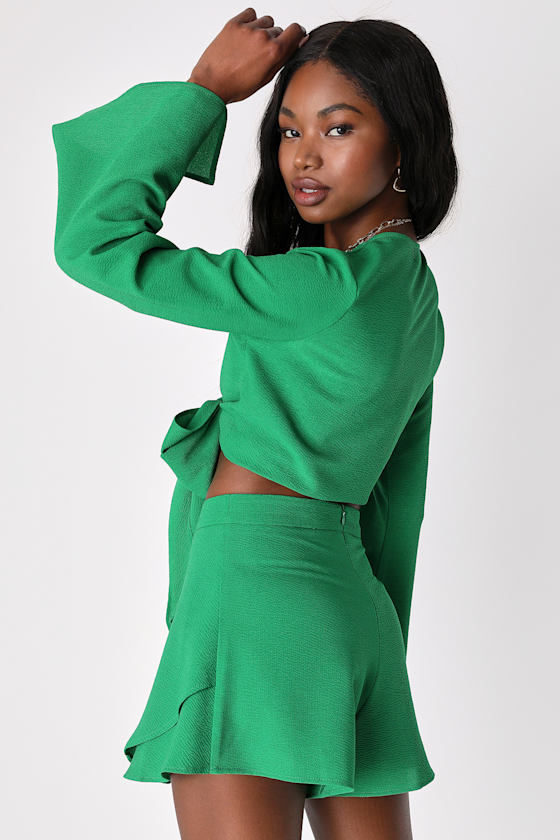 Green Front Tie Up Lace Top