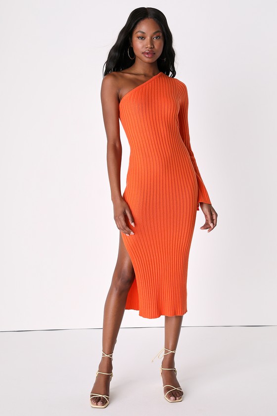 One shoulder ribbed dress deals