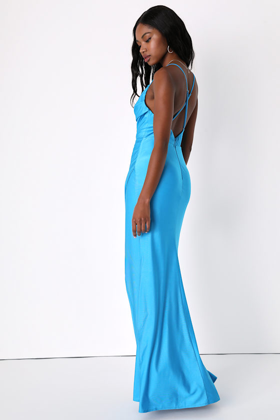 Attention Seeker Bright Blue Cowl Neck Maxi Dress - thumbnail 4