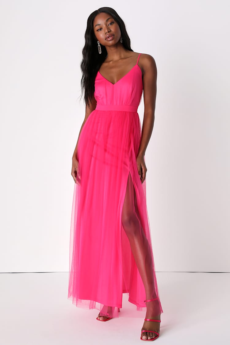 Hot Pink Tulle Dress - Tulle Maxi Dress - Pink Tulle Gown - Lulus