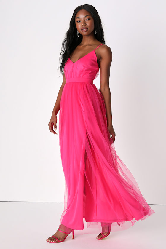 Hot Pink Tulle Dress - Tulle Maxi Dress - Pink Tulle Gown - Lulus