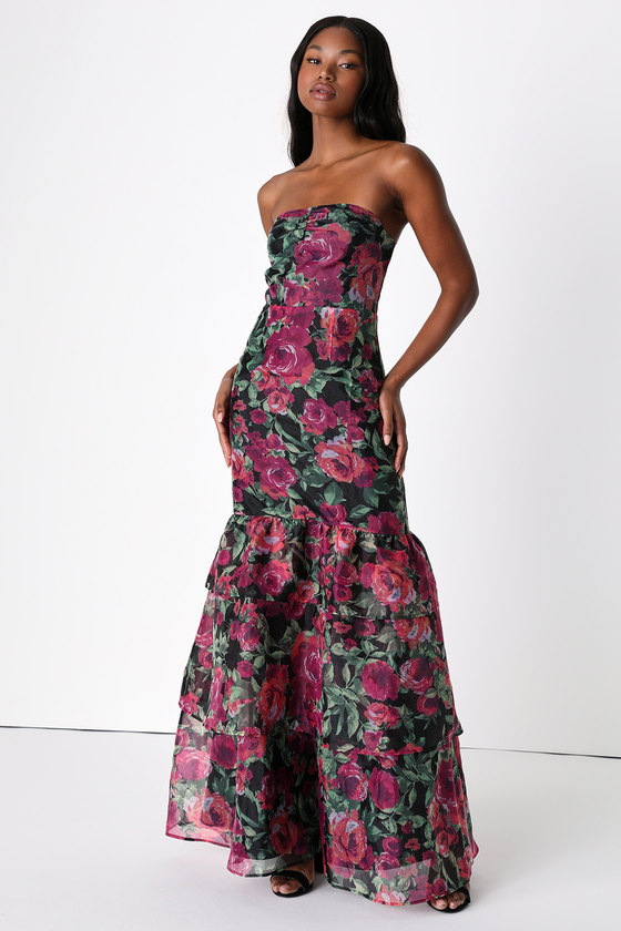 Lulus Fleur Of Dreams Green And Pink Floral Print Organza Maxi Dress