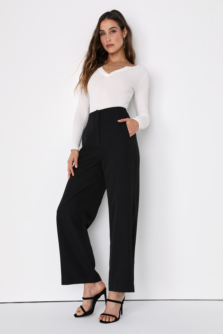 Bold and Classy Black High-Waisted Wide Leg Trouser Pants
