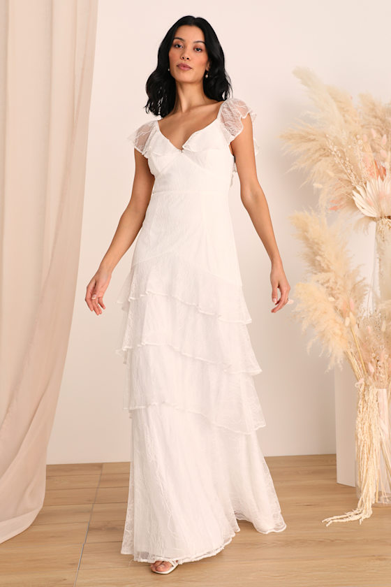 Lace Bridal Gown Tiered White Maxi Dress White Lace Dress Lulus