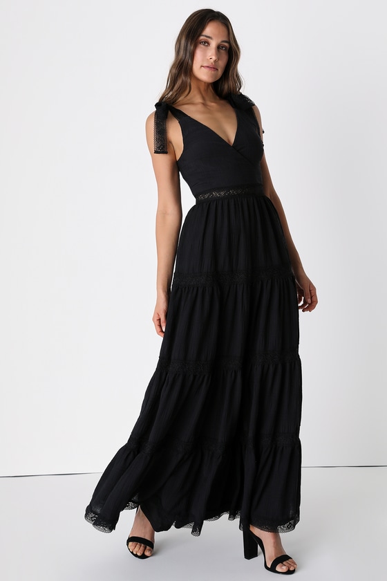 Black Tiered Maxi Dress - Lace Tie-Strap Dress - Lace Maxi Dress - Lulus