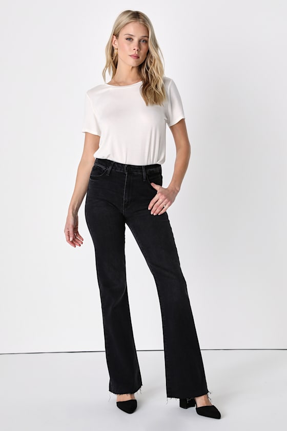 Kaelie Washed Black High-Rise Vintage Flare-Leg Jeans 1