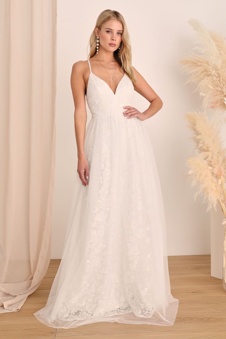 Ivory Embroidered Dress - Tulle Maxi Dress - Backless Maxi Dress - Lulus