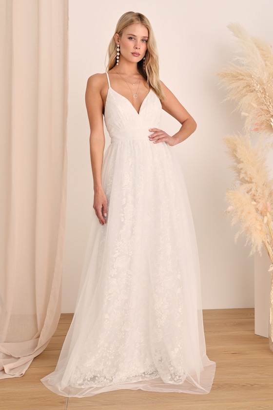 Embroidered tulle long sleeve maxi dress main image 0
