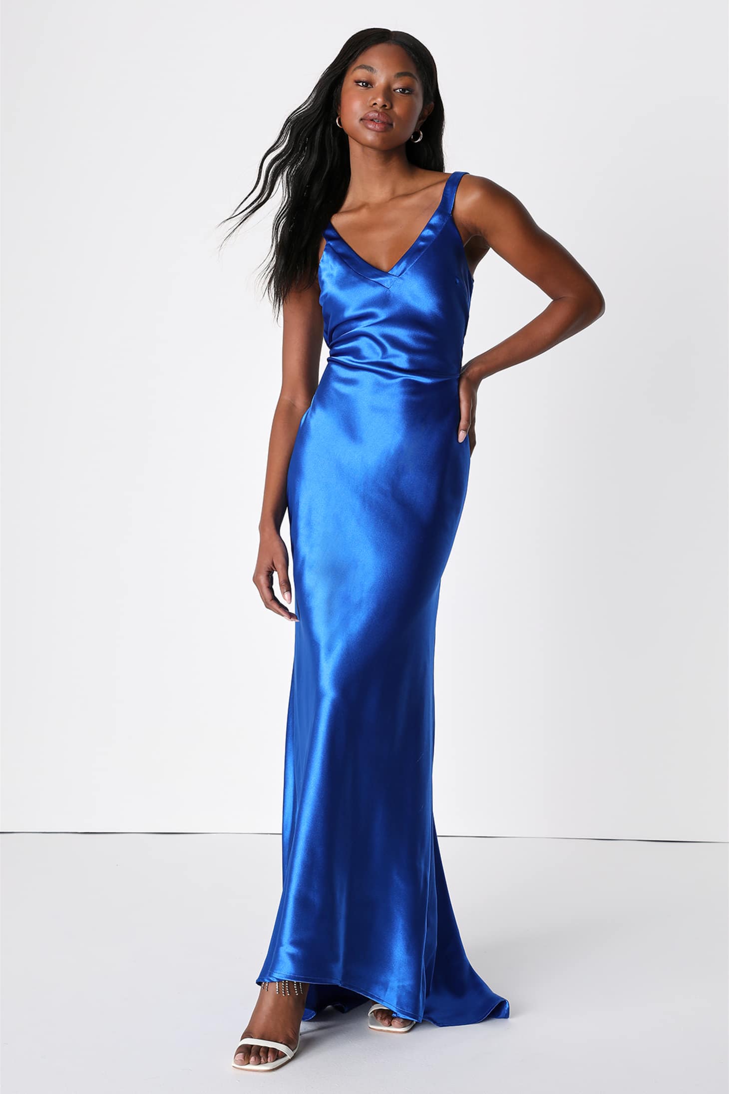 Perfectly Classy Royal Blue Satin Strappy Maxi Dress