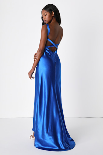Perfectly Classy Royal Blue Satin Strappy Maxi Dress 1
