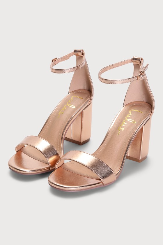 Lulus Arylee Rose Gold Ankle Strap Heels