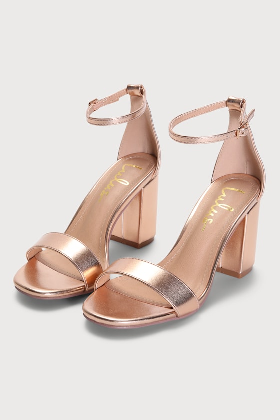 Arylee Rose Gold Ankle Strap Heels 1