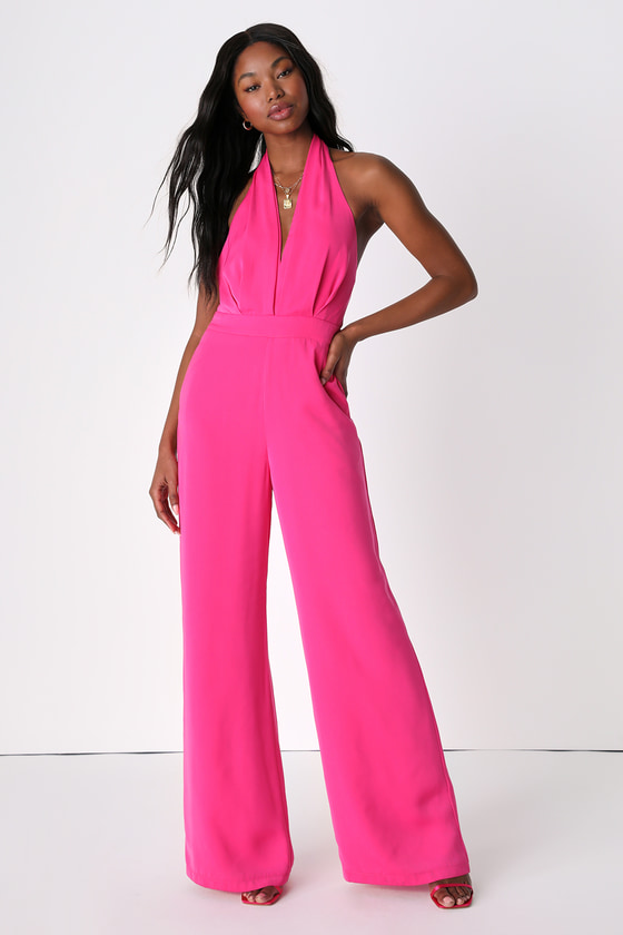 Pink Halter Jumpsuit - Wide Leg Jumpsuit - Halter Top Jumpsuit - Lulus