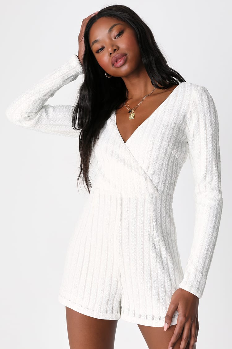 White Romper - Sequin Romper - Long Sleeve Romper - Lulus