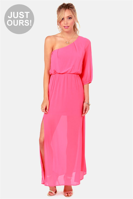Pretty Hot Pink Dress - Maxi Dress - One Shoulder Dress - $49.00 - Lulus