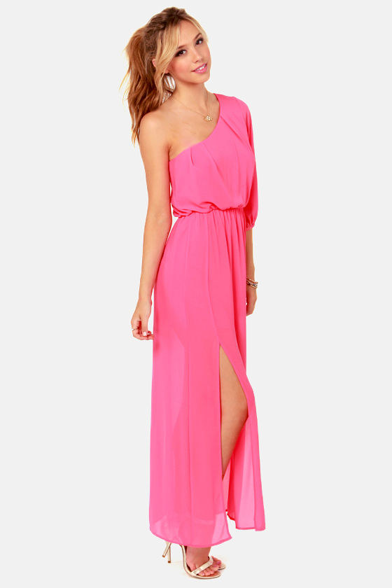 Pretty Hot Pink Dress - Maxi Dress - One Shoulder Dress - $49.00