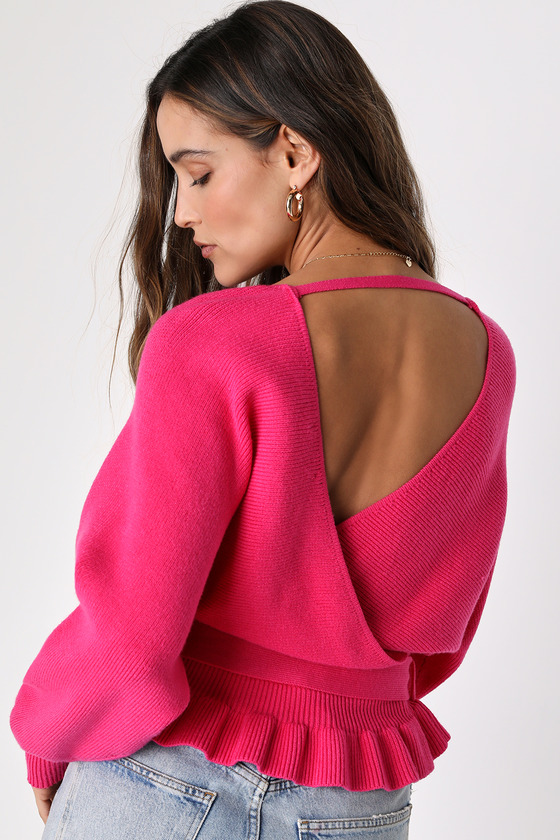 Chic Pink Top - Sweater Top - Knit Surplice Top - Peplum Top - Lulus