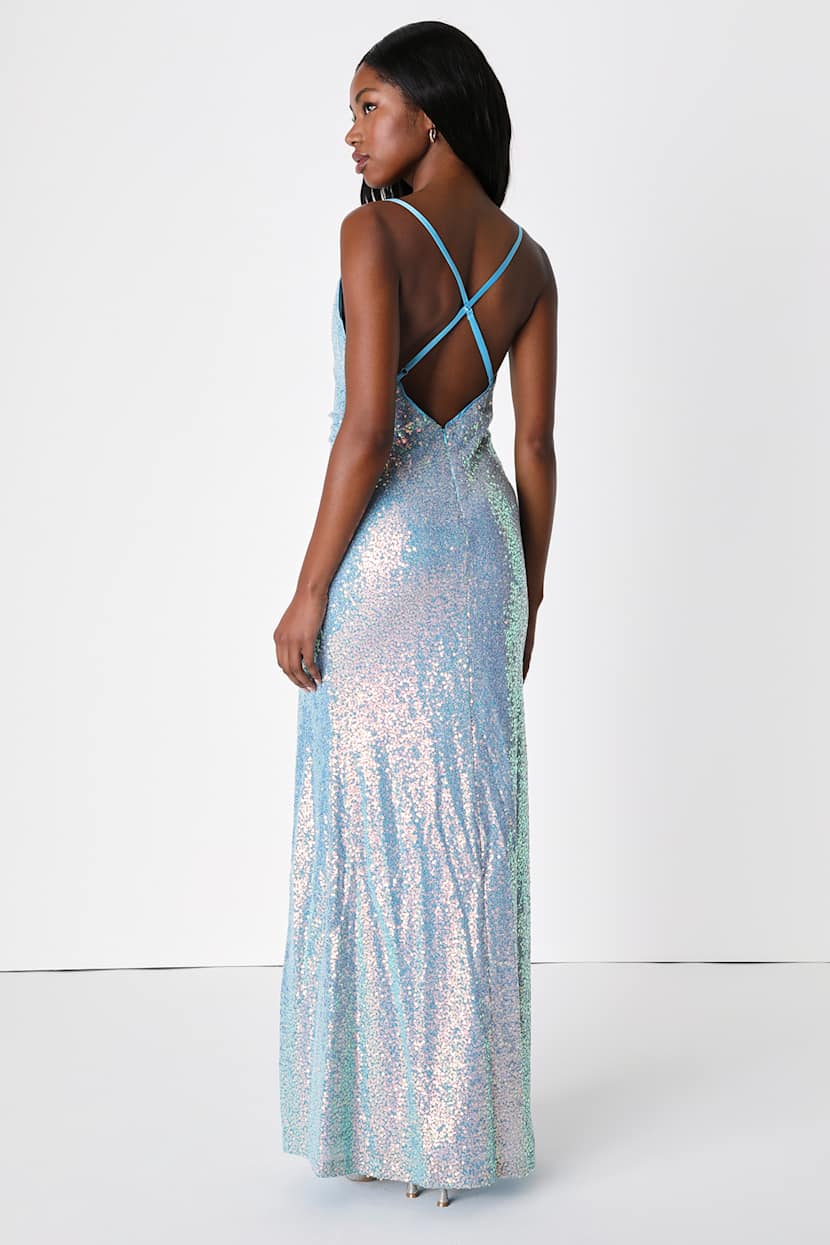 open lace back dress Ilona Rich Embellished Iridescent Sequin Party Dress  Rich Fashion
