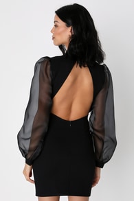 Seeking Sophistication Black Backless Balloon Sleeve Mini Dress