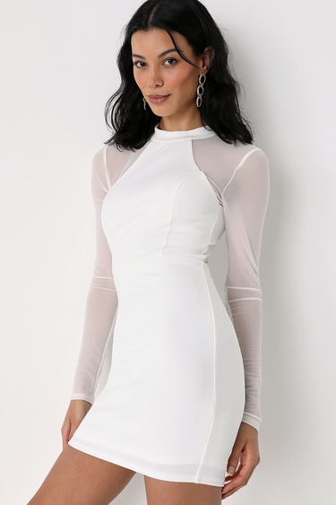 loving the spotlight white mesh long sleeve bodycon mini dress