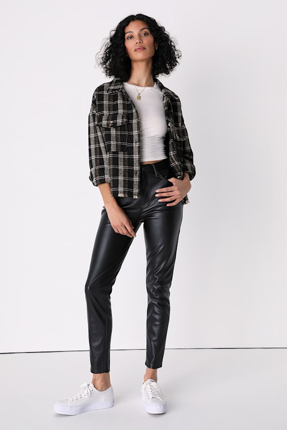 Aline Black Vegan Leather High Rise Skinny Jeans 5