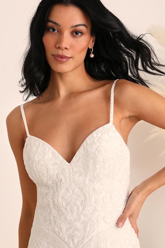 Dream Romance White Beaded Tulle Trumpet Maxi Dress 7