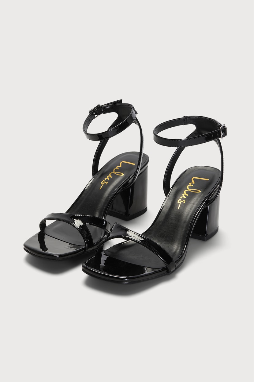 Black High Heels - Patent Leather Sandals - Block Heel Sandals - Lulus
