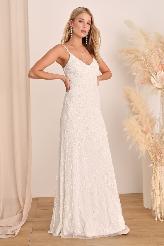 Sequin Bridal Dress - Ivory Sequin Maxi Dress - Romantic Dress - Lulus