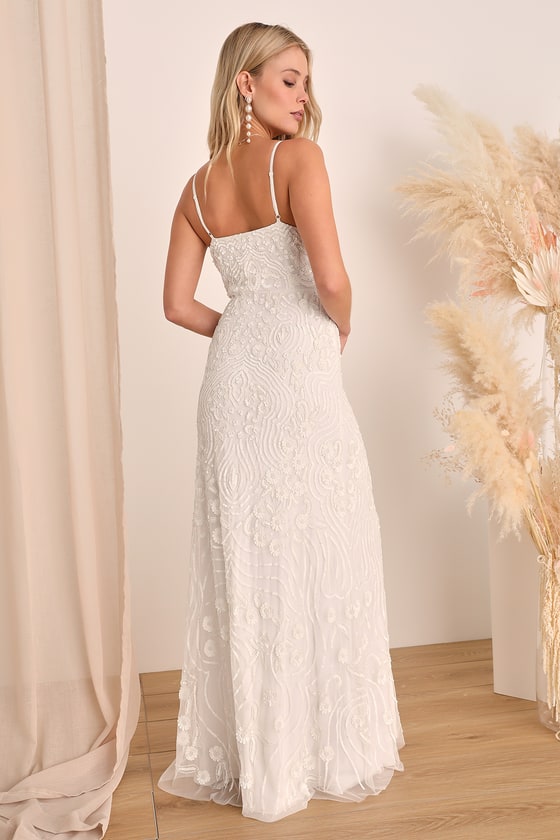 Sequin Bridal Dress - Ivory Sequin Maxi Dress - Romantic Dress - Lulus
