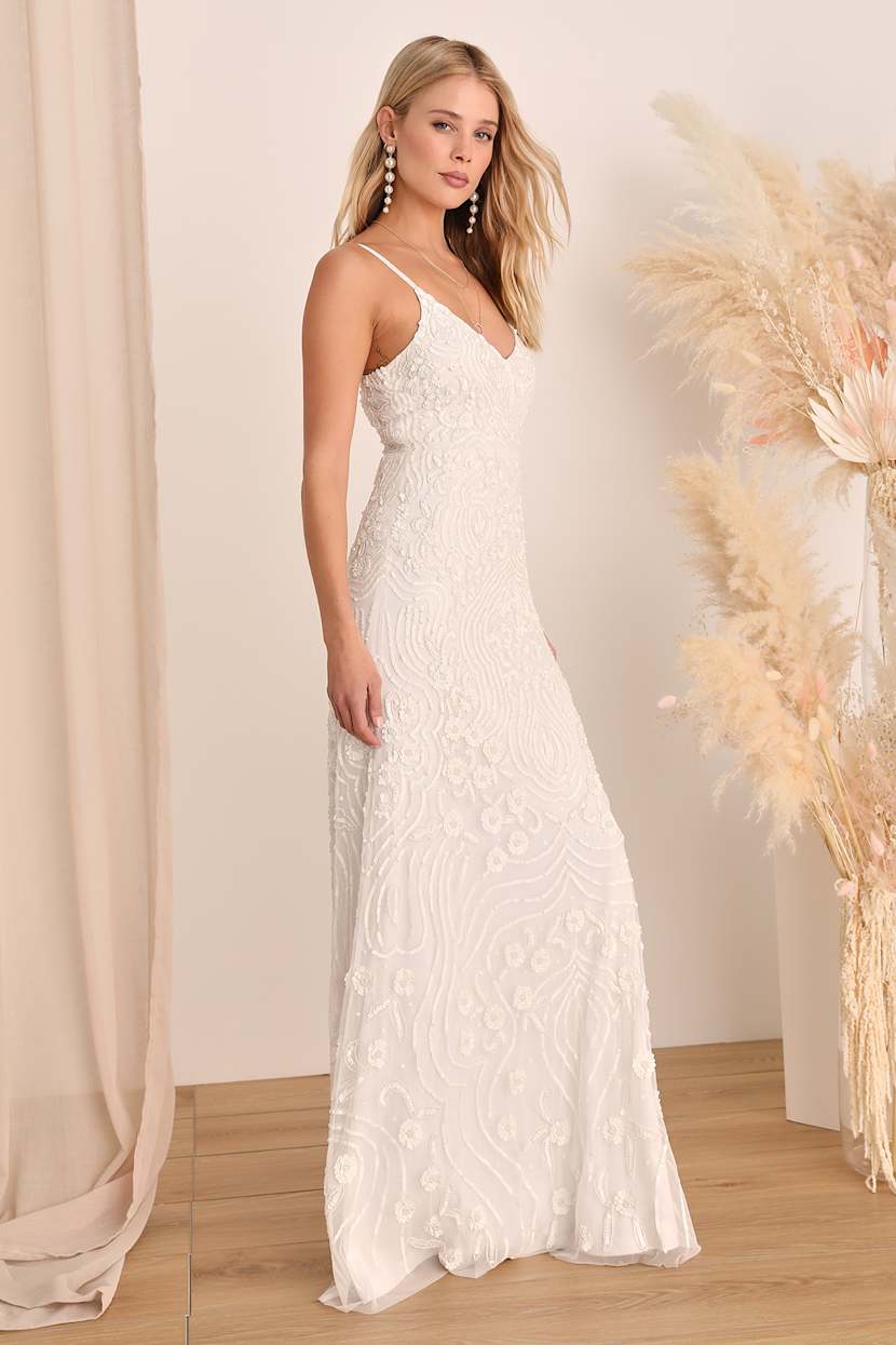 Sequin Bridal Dress - Ivory Sequin Maxi Dress - Romantic Dress - Lulus
