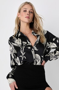 Stylish Update Black Floral Long Sleeve Button-Up Top