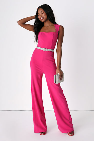 Wide Leg Pink Blazer Jumpsuit Enticing Endeavors Hot Pink Jumpsuit