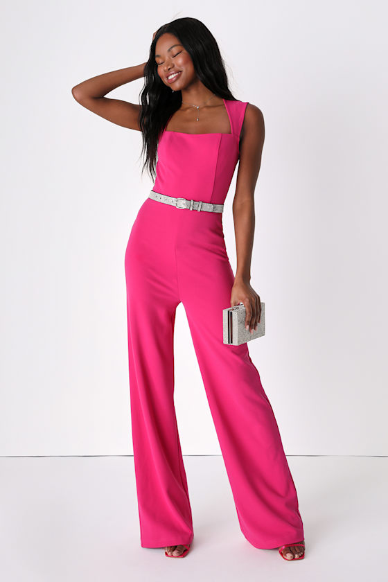 Hot Pink Jumpsuit Sleeveless Jumpsuit Wide Leg Jumpsuit Lulus