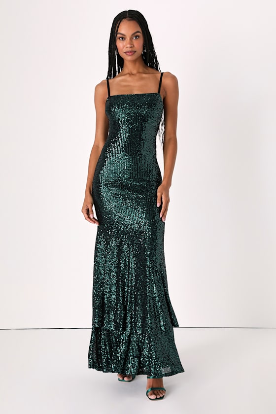 Long Sleeve Sequin Dress Emerald main image 1
