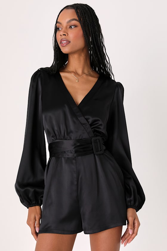 Black Satin Jag Romper