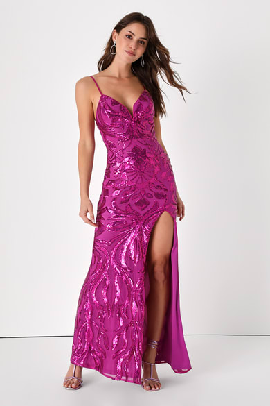 Hot Pink Satin Dress - Long Sleeve Dress - Surplice Mini Dress - Lulus